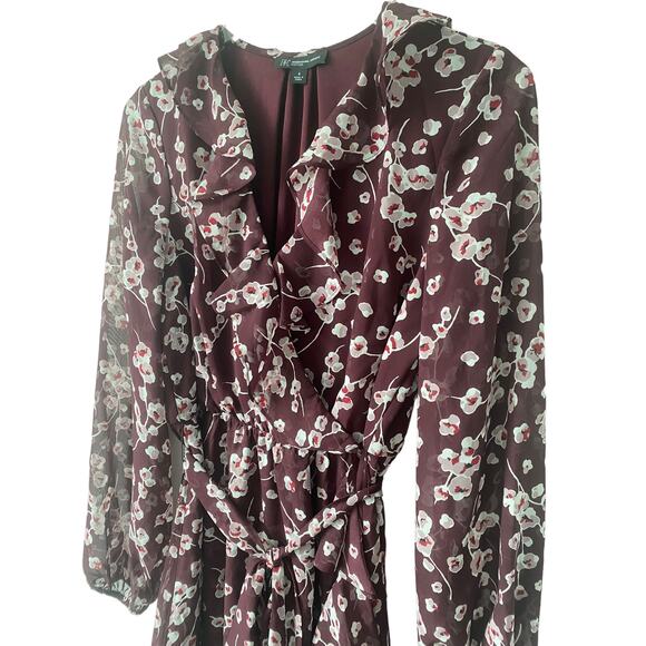 I.N.C INTERNATIONAL CONCEPTS BURGUNDY FLORAL DRESS SIZE 8 - Picture 5 of 10